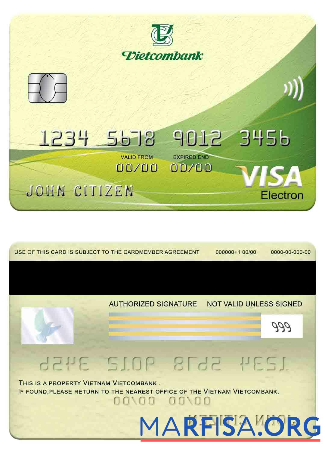 Downloadable Vietnam Vietcombank visa electron card example